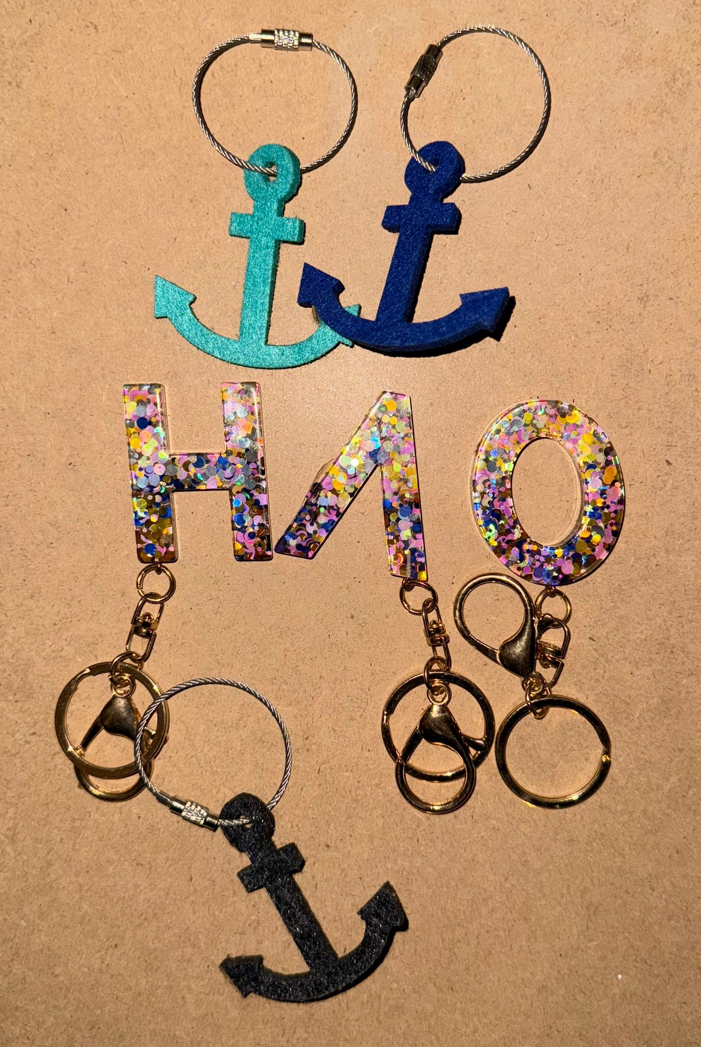 Schlüsselanhänger Mix-Set (1 Buchstabe + 2 Anker)