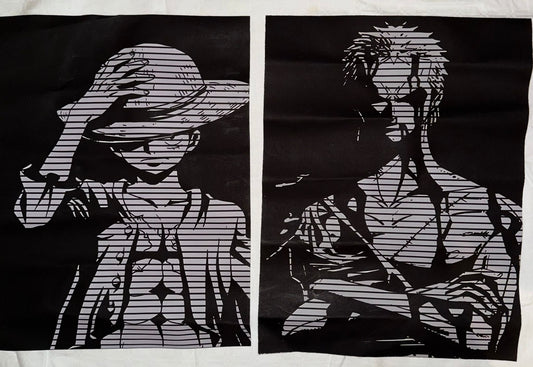 One Piece Poster – Luffy / Zoro (Stoff-Look)